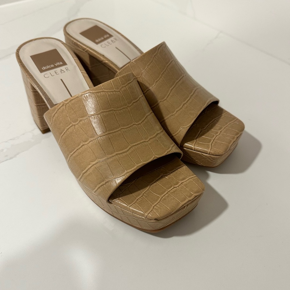 Dolce Vita Croc-Embossed Tan Slide Mules